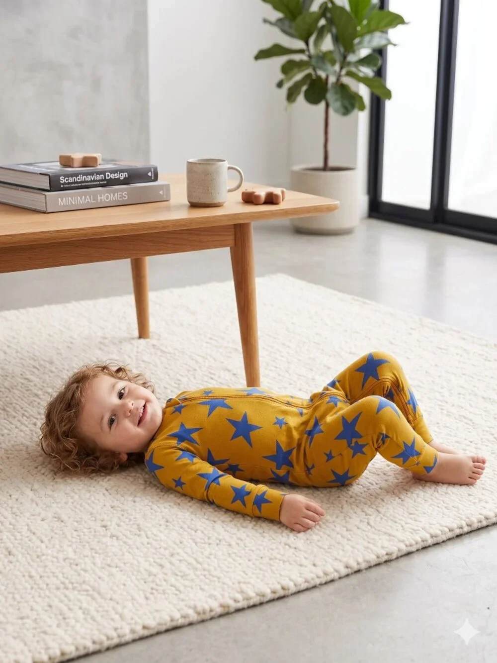 HA Bamboo Sleepers 2-Way Zipper Convertible Mittens & Footies Mustard Blue Stars